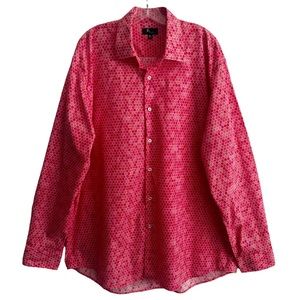 Jon Randall Collection Coral Watermelon Hot Pink Honeycomb Cotton Shirt XL EUC